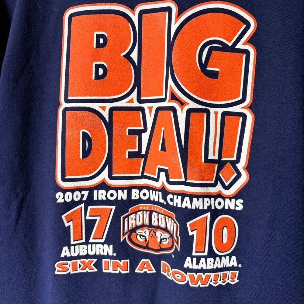 Vintage Auburn Football Navy Blue Shirt Iron Bowl 2007 6 in a Row Adult M